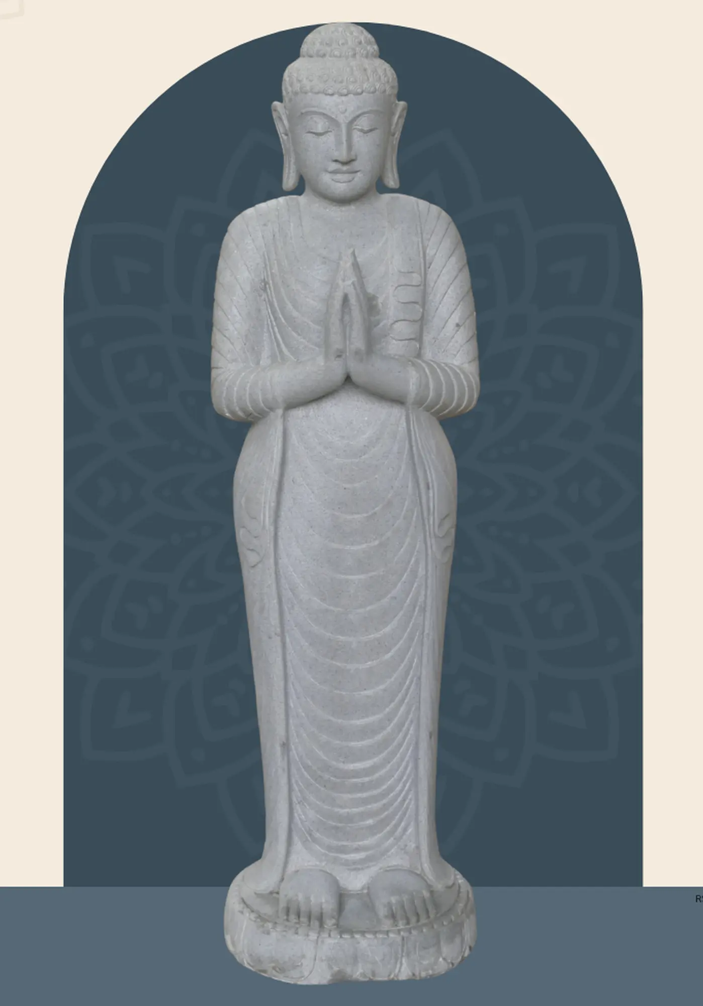  Product image 1 of the product “Standing Buddha made of Riverstone, position Namaskara , H. 150cm. ”